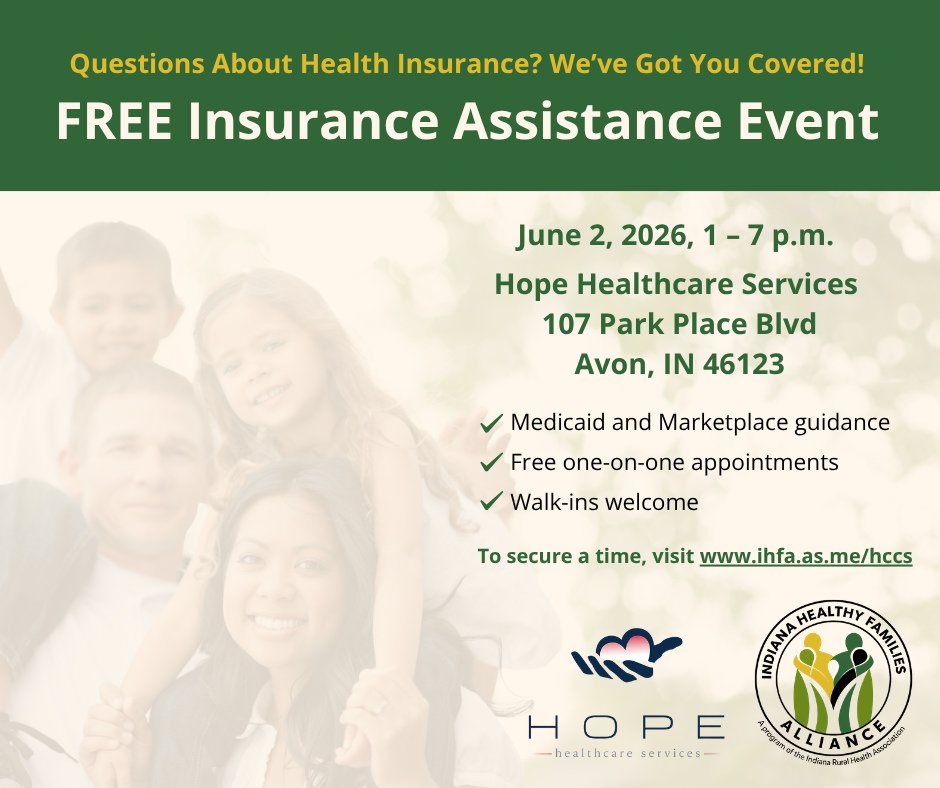 FREE Insurance Assistance Event is coming to Hope Healthcare Services on June 2 (1&ndash;7 p.m.). ⁠
✅ Medicaid + Marketplace guidance⁠
✅ One-on-one appointments⁠
✅ Walk-ins welcome⁠
Need a time? Sign up at ihfa.as.me/hccs.