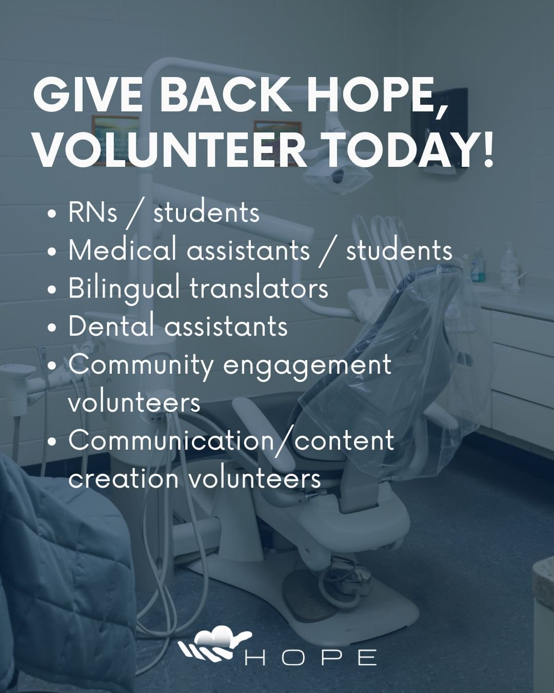 Ready to make a real impact in your community? 💙⁠
Hope Healthcare Services is looking for volunteers who want to give back in meaningful ways, from medical support to community engagement to content creation.⁠
⁠
Whether you&rsquo;re an RN, medical a
