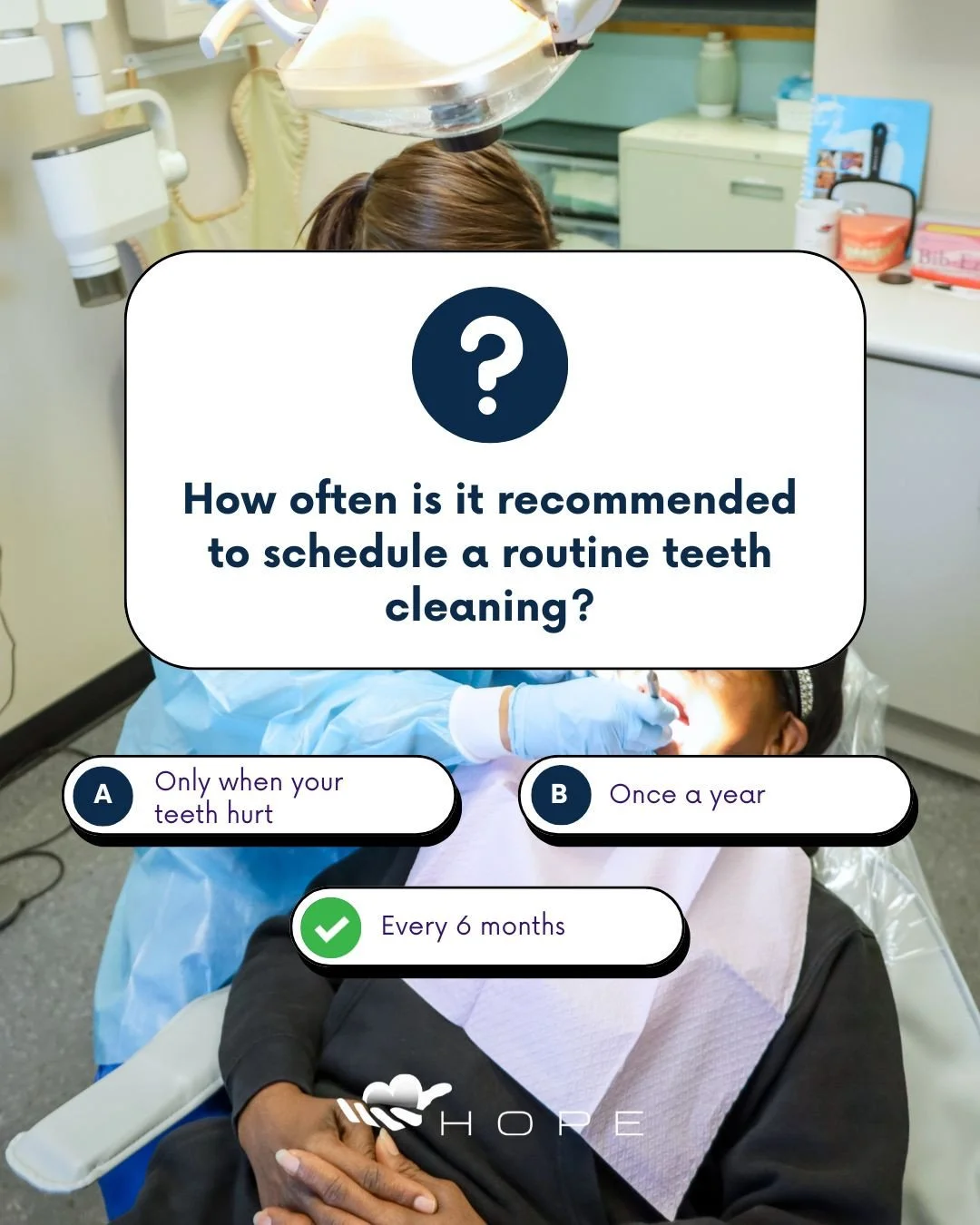 Healthy smiles start with routine care. 🦷 A dental cleaning every 6 months can help prevent problems before they become bigger concerns.⁠
⁠
Need affordable dental care? Hope Healthcare Services is here to help uninsured patients access the care they