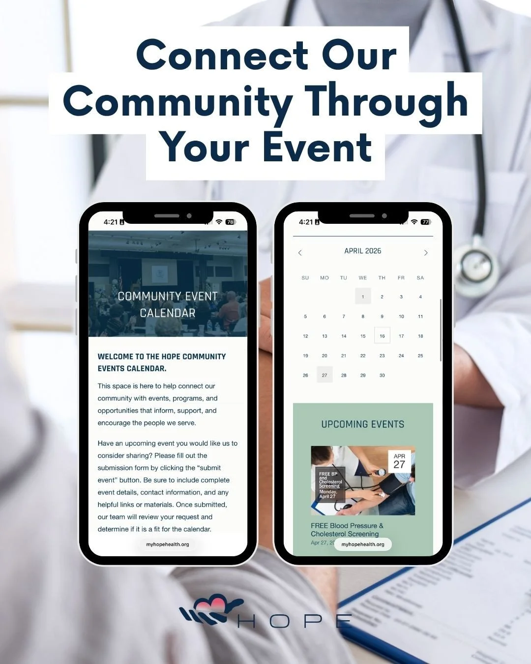 Have a community event to share? 💙⁠
⁠
The Hope Community Events Calendar is here to help connect people with local events, programs and opportunities that inform, support and encourage the people we serve.⁠
⁠
Submit your event for consideration at m