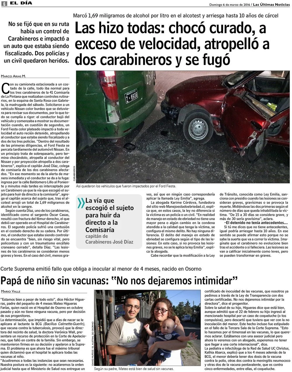 LUN.com - Las hizo todas: chocó curado, a exceso de velocidad, atropelló a dos carabineros y se fugó
