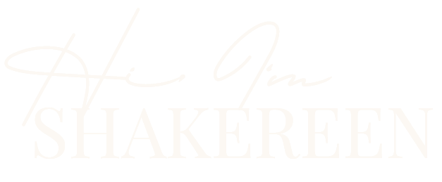 Hi I'm ShakeReen logo in cursive and bold font on a black background.
