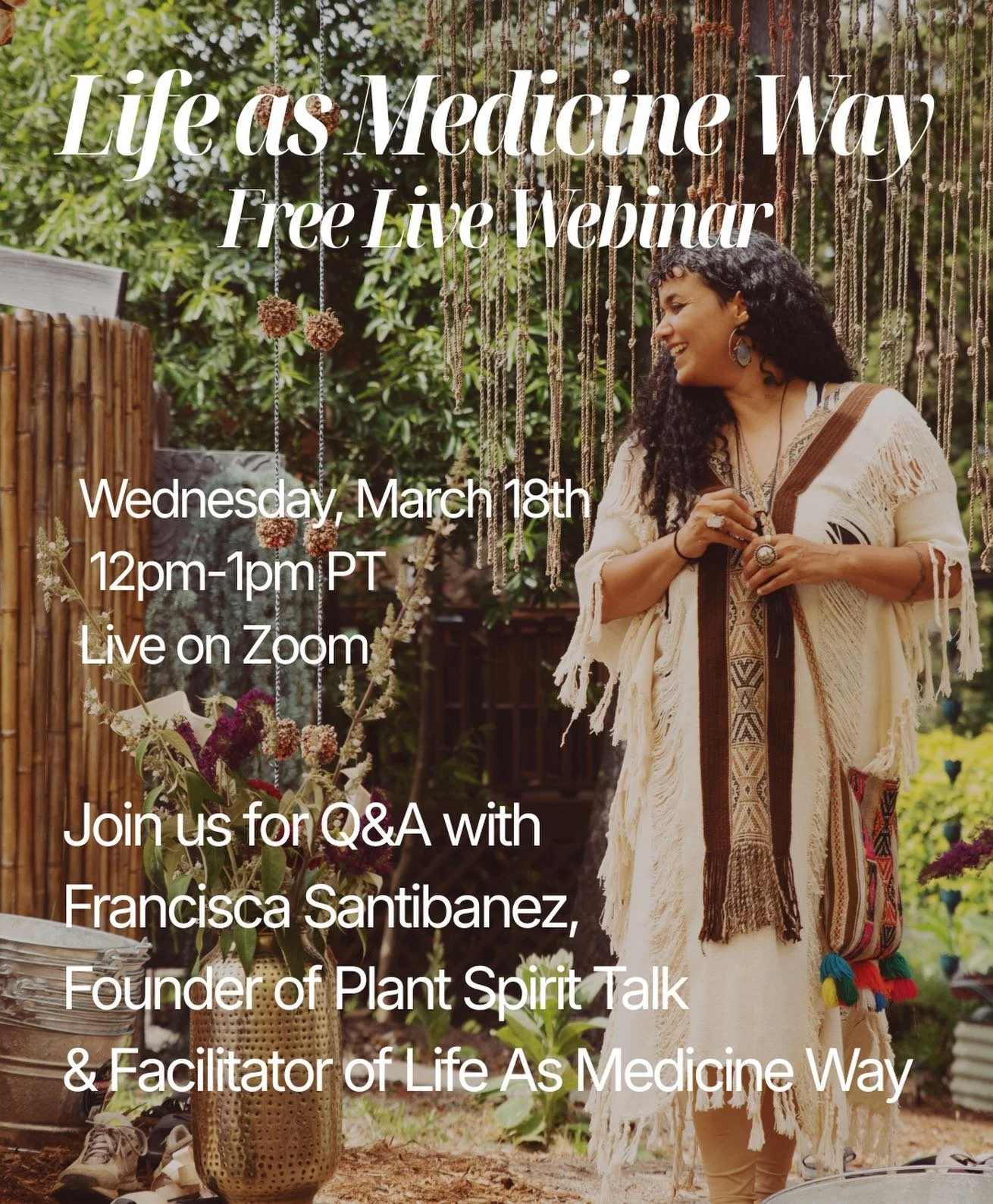💞 Greetings, dear ones!

We have exciting news &mdash; mark you calendars for Wednesday March 18th for a special opportunity to sit down with Plant Spirit Talk&rsquo;s beloved founder, Francisca Santibanez! 🌟

This is your chance to ask your burnin