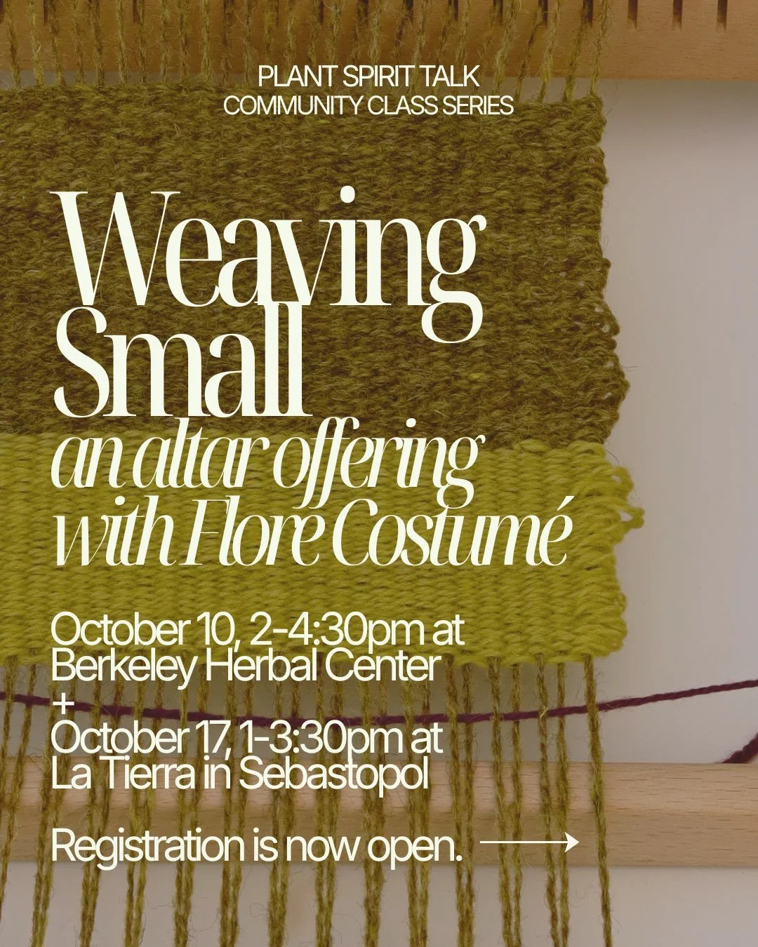 There&rsquo;s a sacred kind of remembering that lives in the hands.

Come gather with yours &mdash; an open heart, a hand loom, and a small circle of others &mdash; to weave a little offering for your altar. 

Across one slow afternoon with Flore Cos