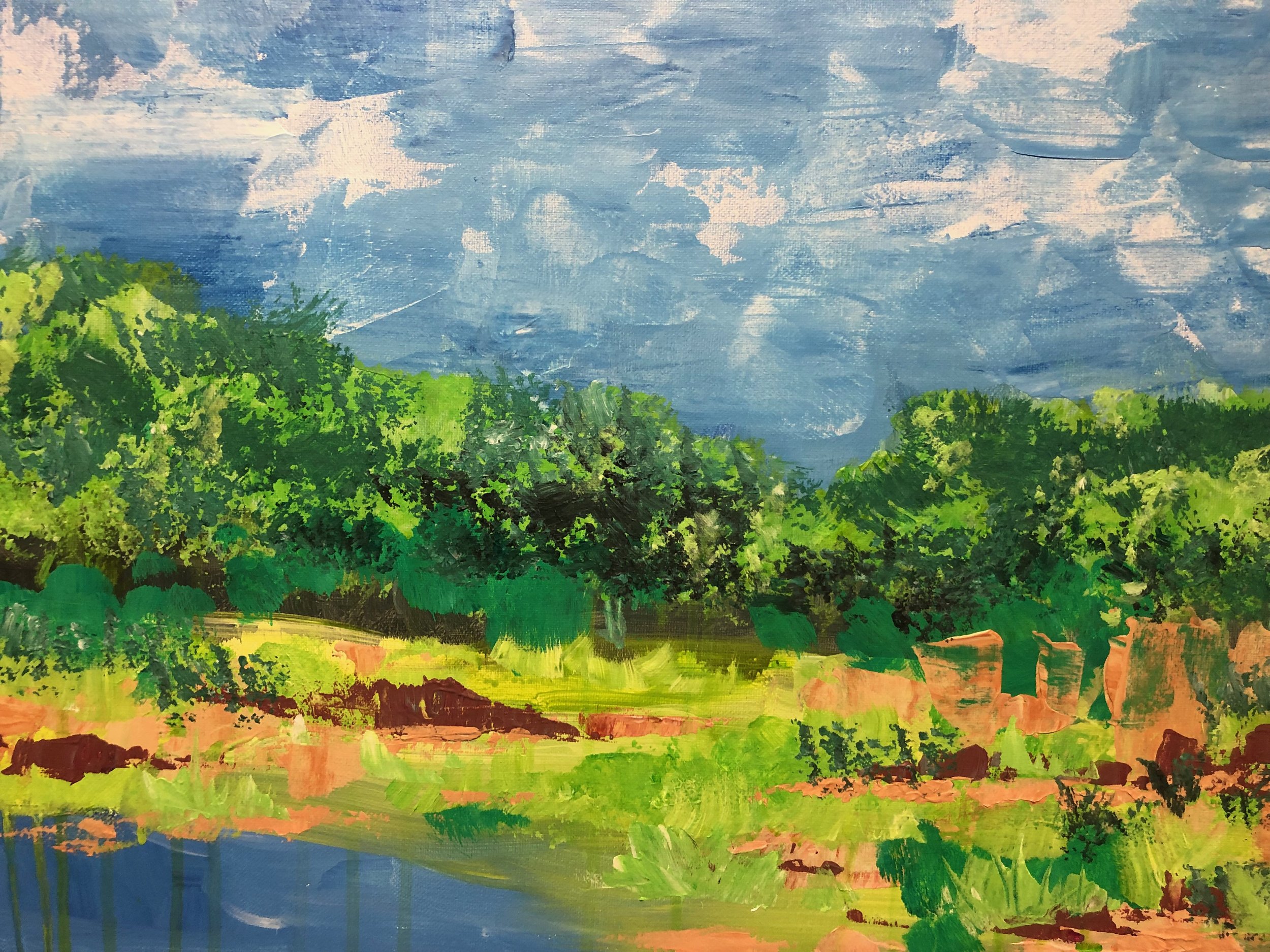 Wetlands, abstract. Acrylic on canvas. 16"H X 20"W