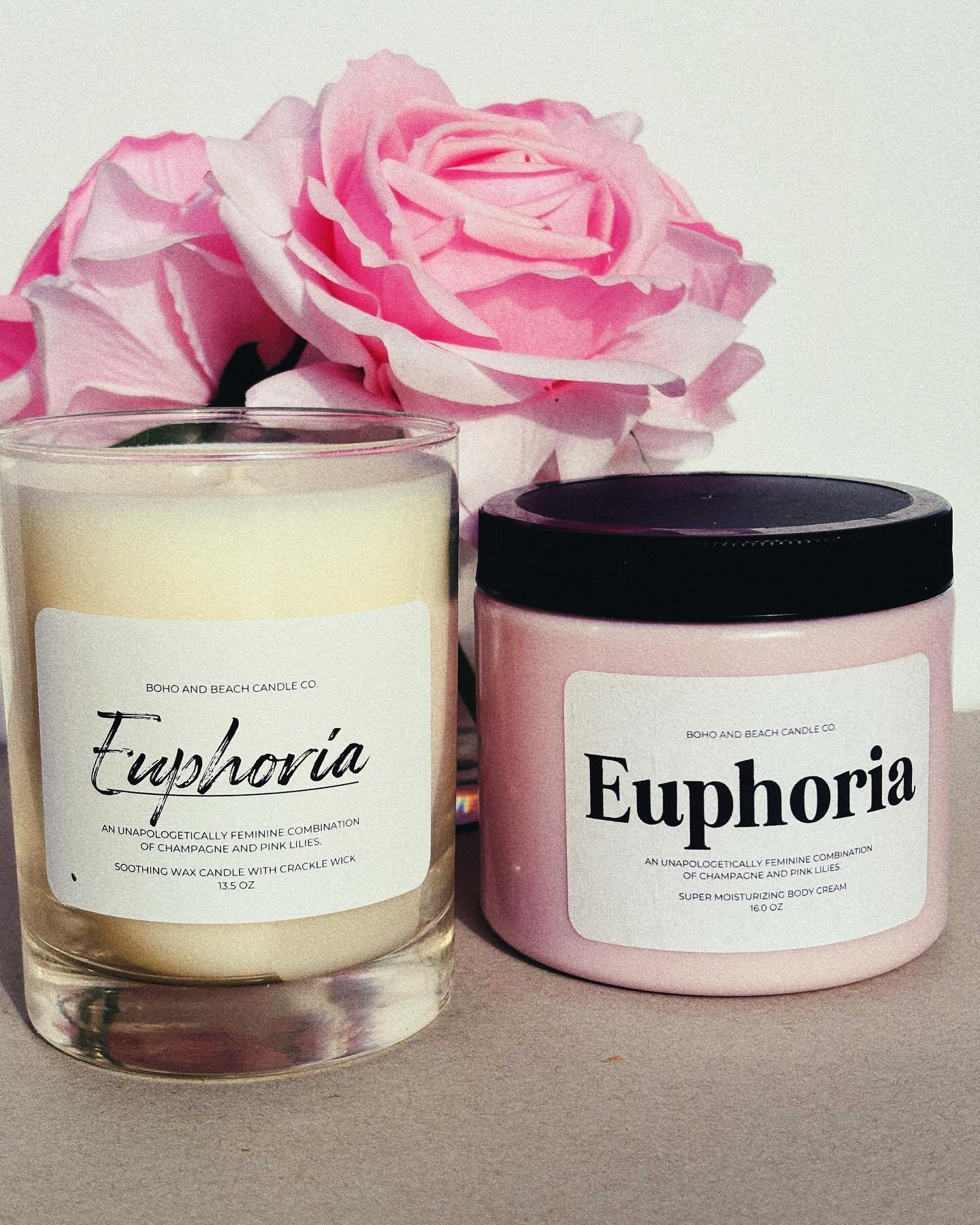 Perfect for Valentines Day&mdash;- Euphoria&mdash; soft &amp; dreamy, berries, pink rose, champagne. #valentines #valentinesgift #vdaygifts #loveyourself #selfcare #perfectforbath #pinkbodycream #candles #candleshop #euphoria #sweethome #giftsforhim 