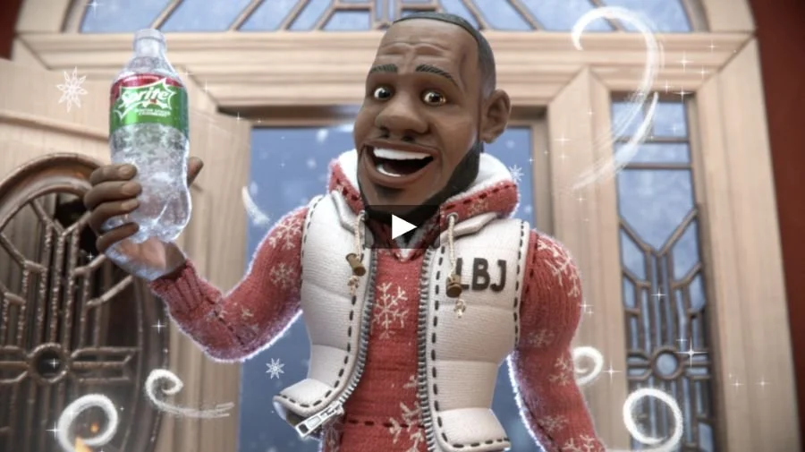 A claymation figure of Lebron James holding a Sprite