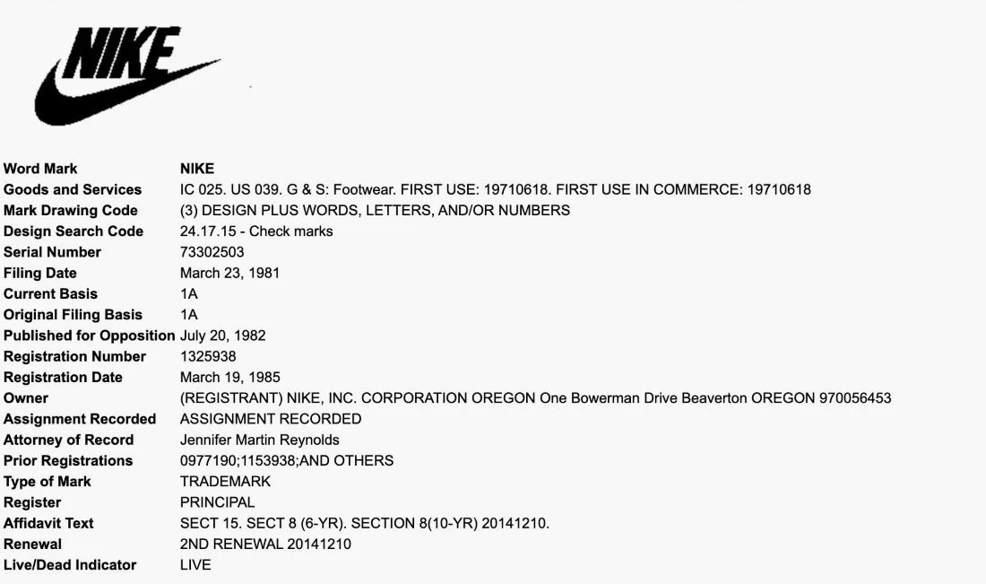 Nke trademark registration