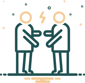 Icon of two people with a spark between them representing disturbance that activates them in a positive way