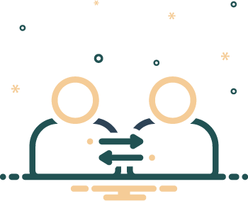 Icon with two people showing bi-directional connection at the heart level, and indicator of an intimate connection.