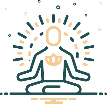 Icon of a person sitting in reflection with a luminous energy field surrounding their body; where the soul lives