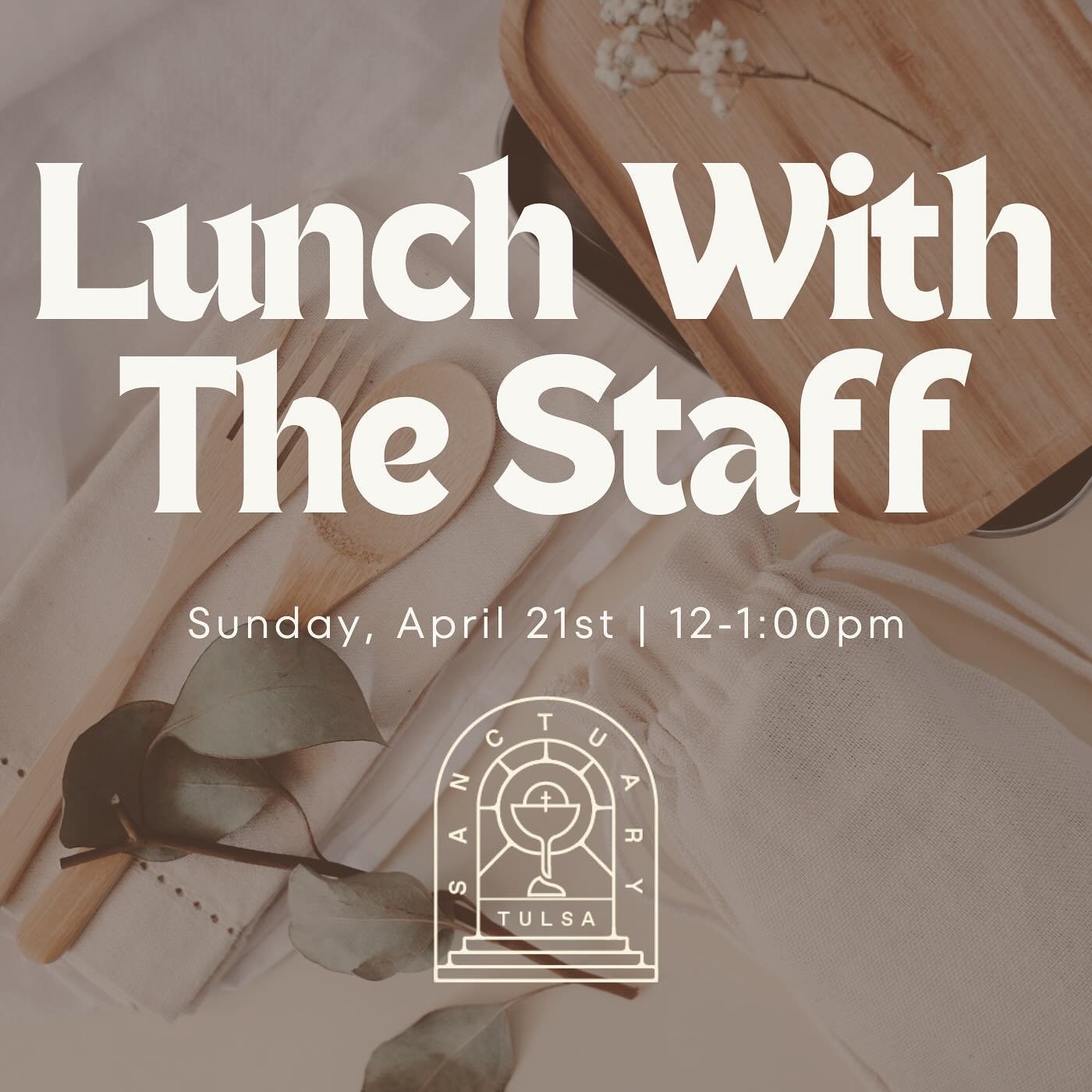 Join us for Lunch with the Staff on Sunday, April 21st immediately following service. We&rsquo;ll share a meal and a conversation about who Sanctuary is, and give you space to ask questions about our community.

This is open to anyone who is new(ish)