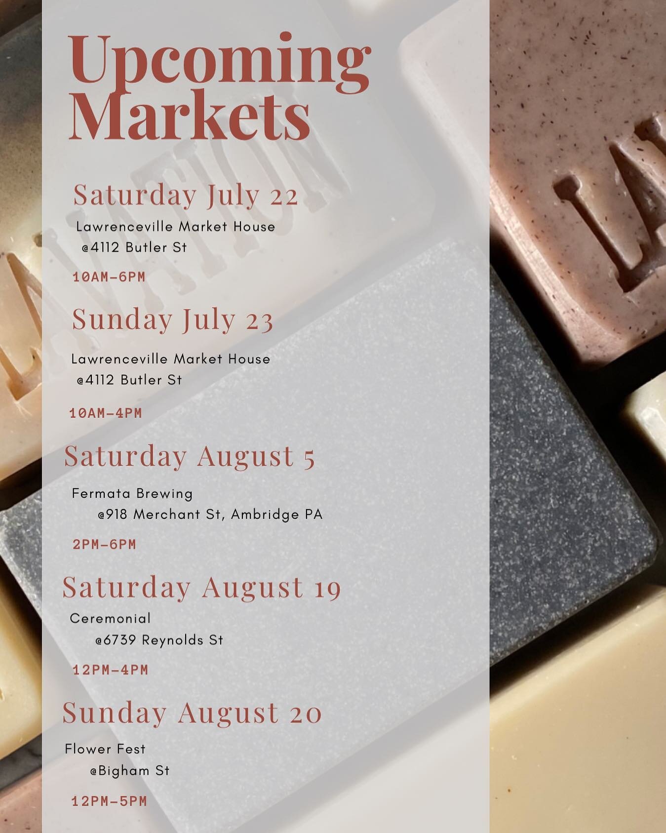 Here&rsquo;s some upcoming! I have two more later in the month and maybe one or two in the works, I&rsquo;ll update and edit if anything changes. ⁣
⁣
Don&rsquo;t forget you can find a smattering of bath &amp; body (and soon to be candles!) in the @im