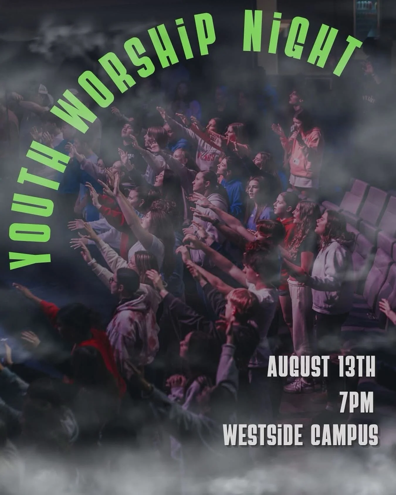 🚨TOMORROW NIGHT🚨
Youth Worship Night 

📍Westside Campus 
🕖 7pm 

Invite your friends &amp; we&rsquo;ll see you there!