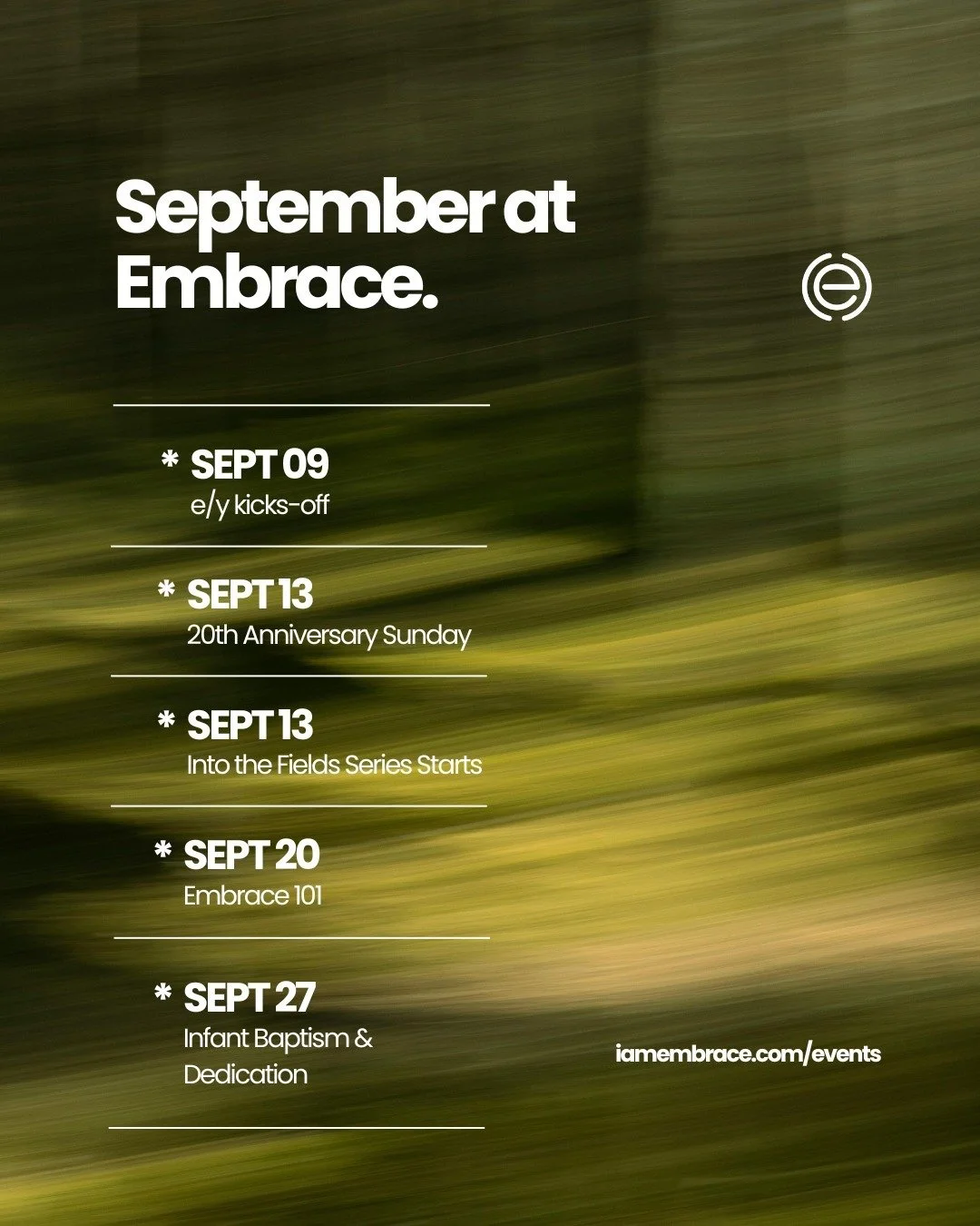 Fall at Embrace is going to be BIG. 🍂🔥 

Here&rsquo;s what&rsquo;s coming up at Embrace. Save the dates, make some plans, &amp; we&rsquo;ll see you this fall! 👋