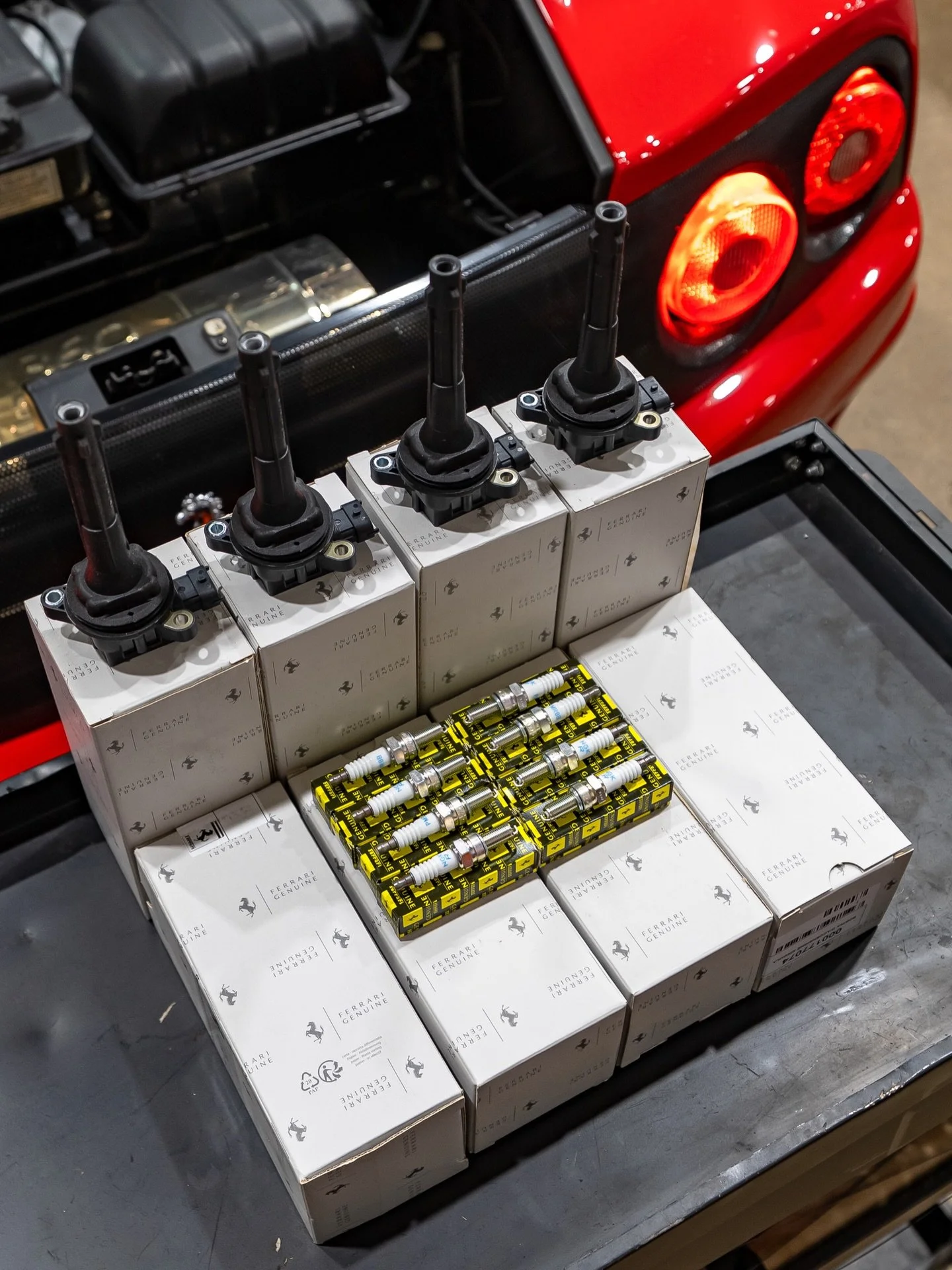 Driving season is around the corner! 🔥 This Ferrari 360 took advantage of the off-season and received a complete service; spark plugs, fluids, filters and more all replaced (all original parts) and up to date. Stay ahead of maintenance now to hit th