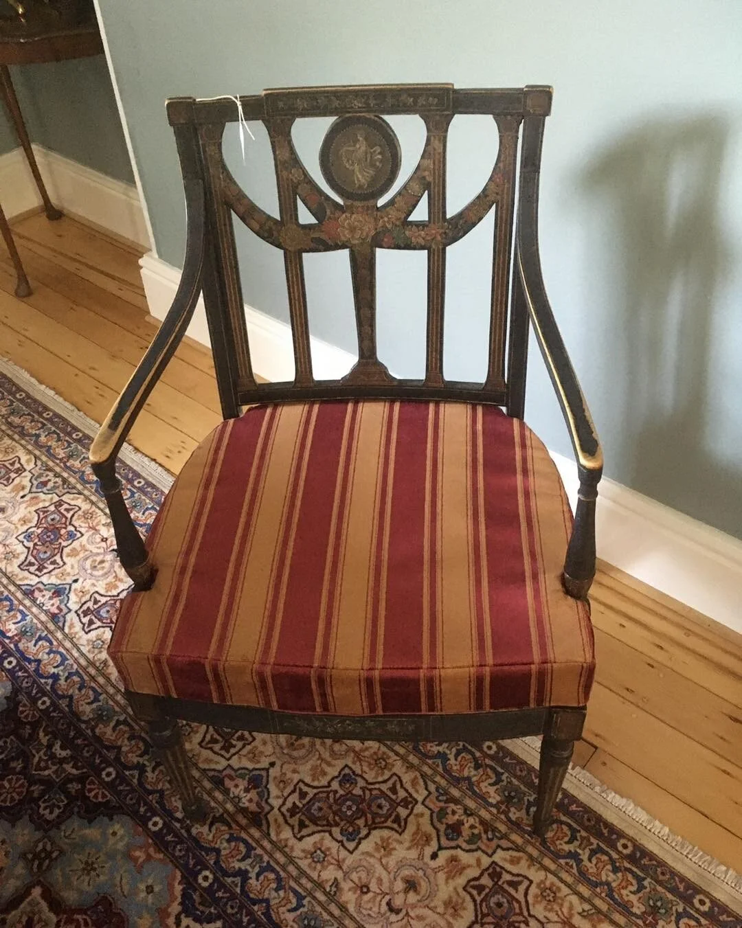 Unveiling multiple layers of old covers, so may patterns. Have made stabilizing / lining cover for the original seat pads and Burgundy and Gold velvet covers.