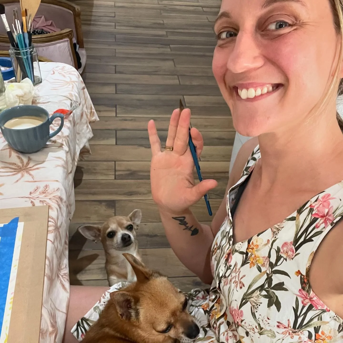 Mini update: painting away - spread 8 is almost finished 🏎️🎉😃

I should be at the @lighthouseartsnewcastle today 🥹 but it&rsquo;s raining a.k.a tricky/risky bringing PB spreads up the hill. I&rsquo;d be a nervous Nelly 😂 

Also, Gizmo had knee s