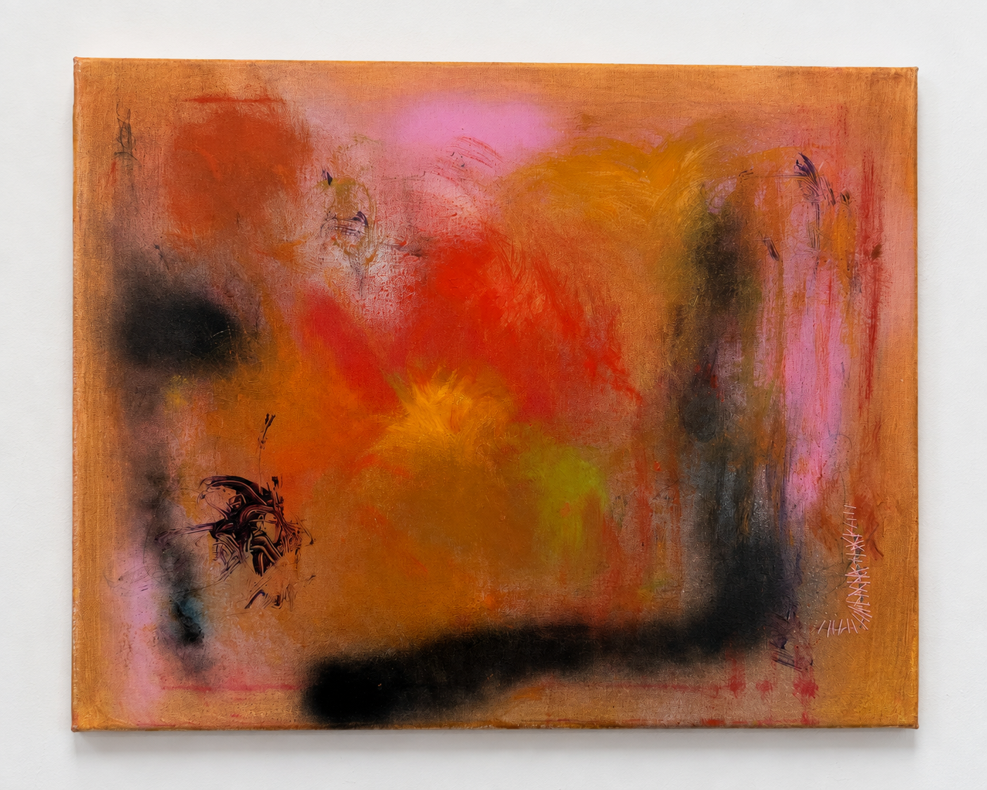 “Fortunate Son” 16x20in (acrylic, oil, spray paint, thread stitching on canvas) - $650