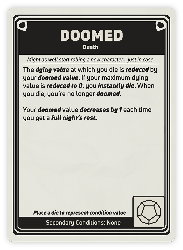 Doomed condition card with dice placement