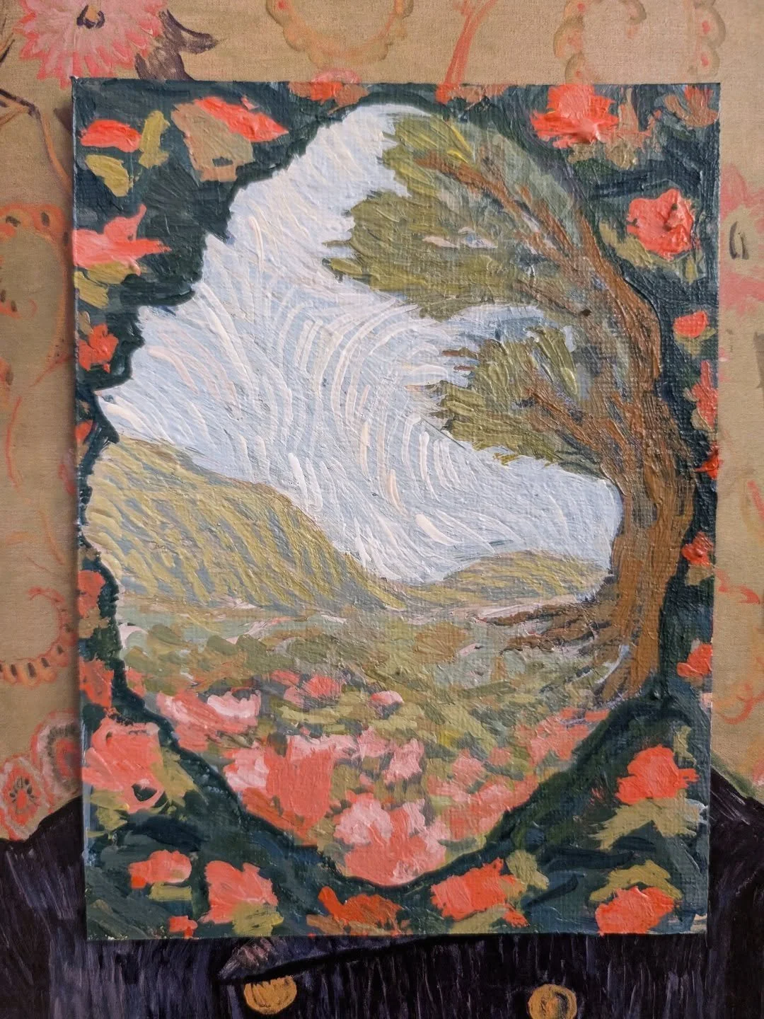 13/365

I'm starting to feel the anxiety of exploring different things in front of you. What if I dedicate my painting time to trying some idea that I had and you think I'm frivolous or unserious. What if me using these mini paintings as windows into