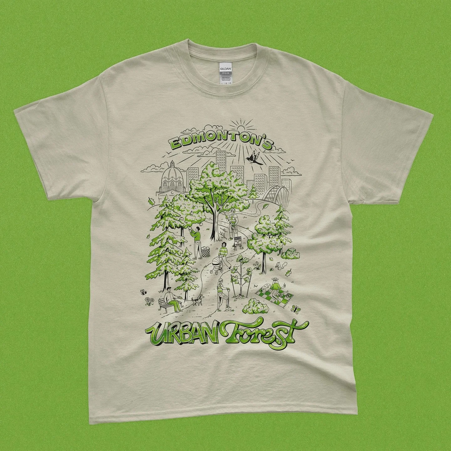 Custom t-shirts designed for the City of Edmonton Urban Forestry department, depicting openly grown trees in parks along the Edmonton skyline 🌲🌳 The t-shirts were given away to Urban Forestry event attendees and volunteers.

The City of Edmonton is