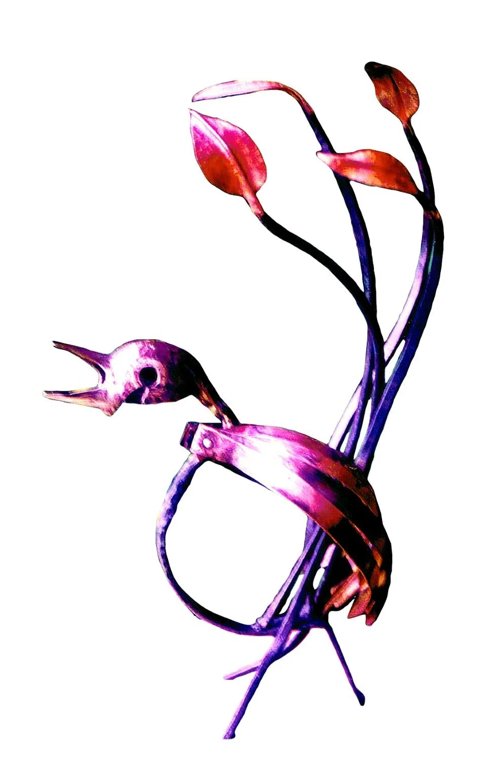 'Singing bird'; mild steel, brass, copper; 23 x 15 x 12 cm