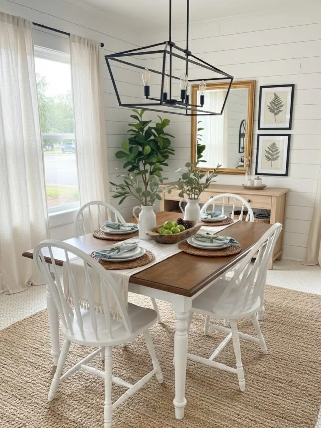 The perfect place to gather is around this stunning refinished farmhouse dining table! Perfect for a newly updated home, and we&rsquo;re obsessed with the contrast. The crisp white base brings that modern energy, while the stained wood top keeps thin