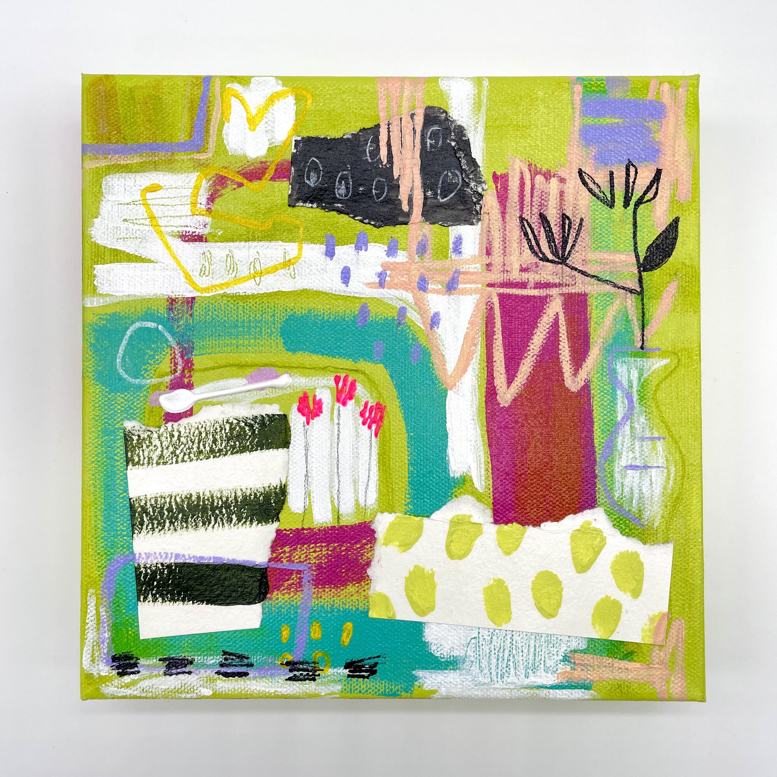 Limelight - 8"x8" - Acrylic and collage on canvas- SOLD