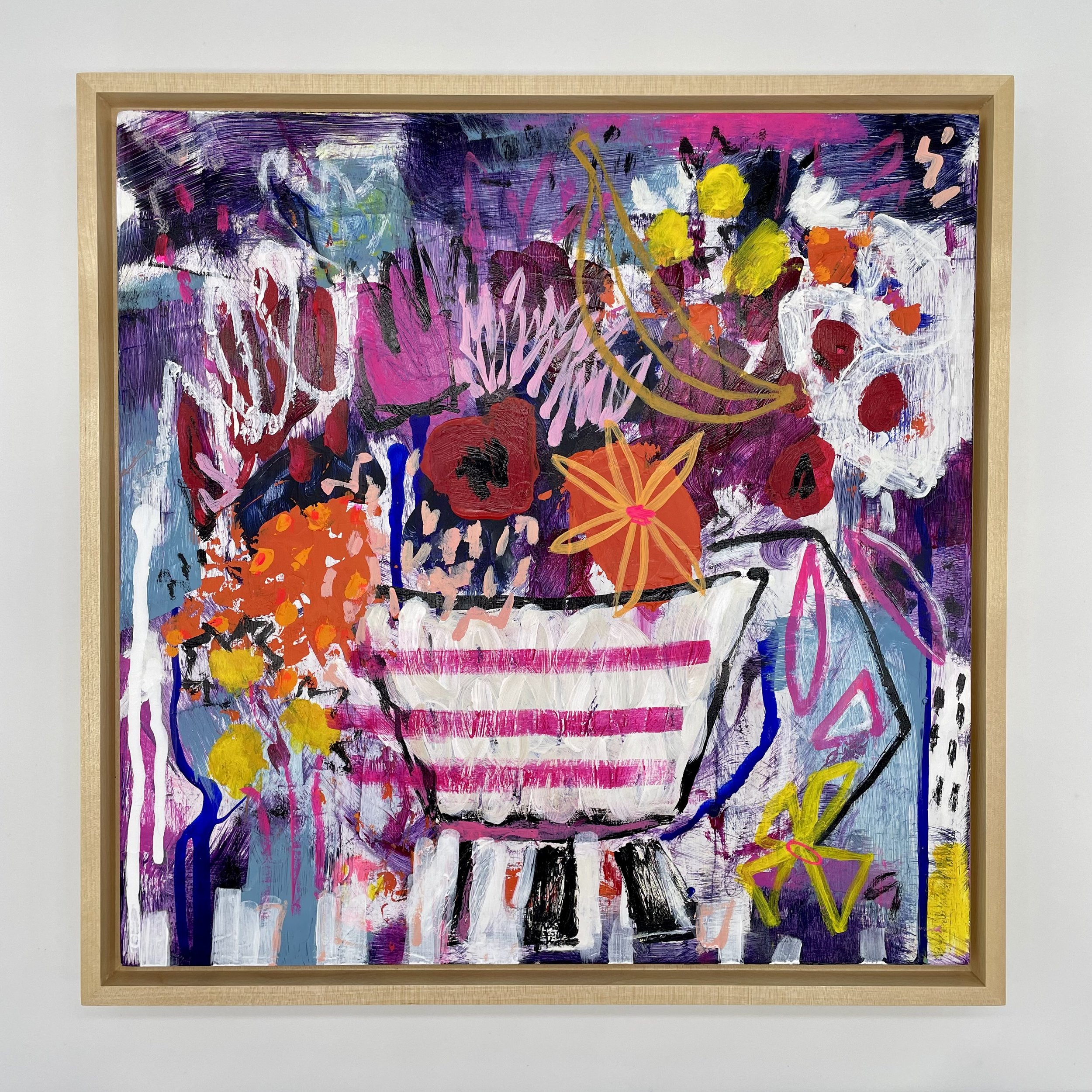 Fruit Cake - 13"x13" - Acrylic and Collaged Paint Chips on Wood Panel - SOLD