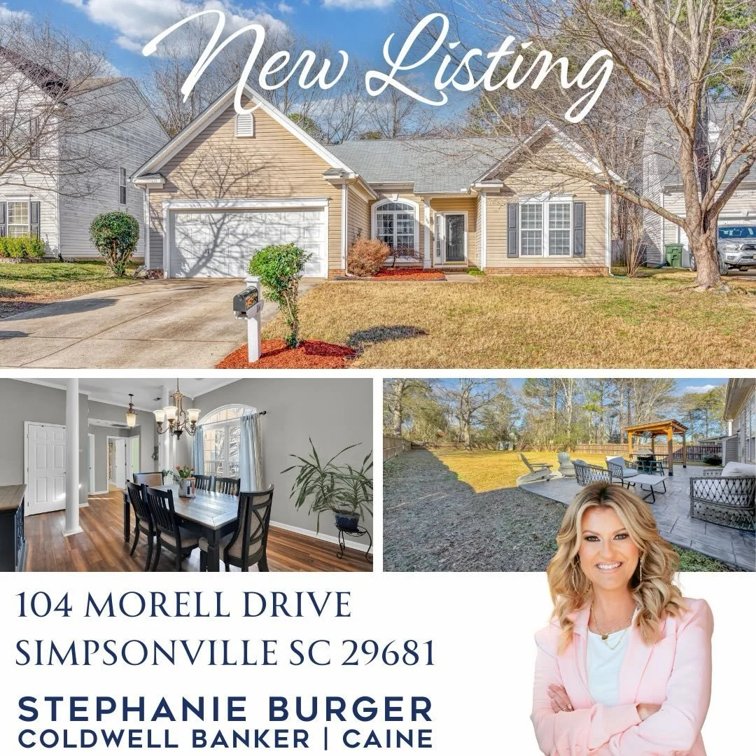 ✨ JUST LISTED! ✨ 
📍 104 Morell Drive | Simpsonville, SC 

Welcome home to this beautifully maintained one-level ranch in the established Windsor Forest community.

🏡 At a Glance
&bull;3 bedrooms | 2 full baths
&bull;Durable laminate hardwood floors