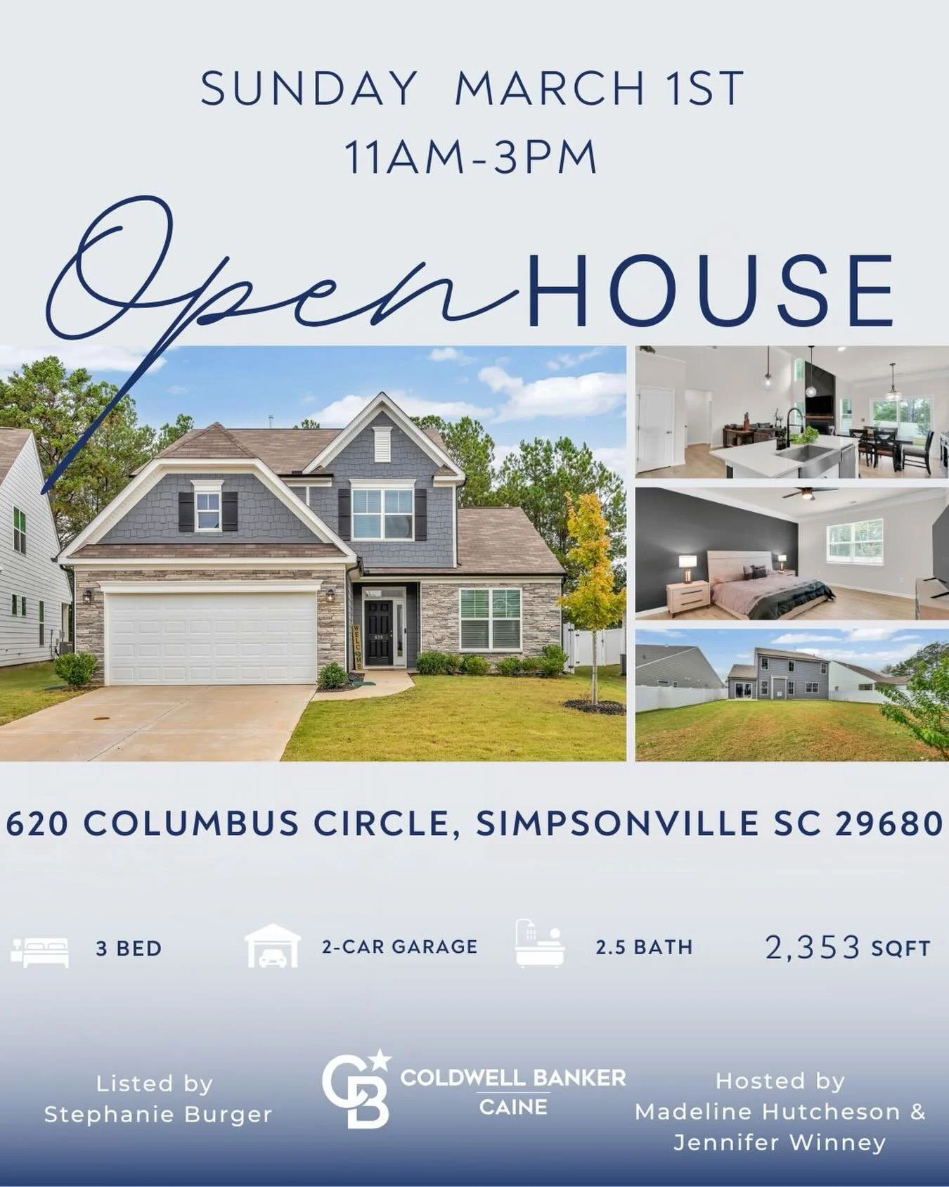 ✨ OPEN HOUSE ✨
📍 620 Columbus Circle Simpsonville, 29680

Join us this Sunday, March 1st from 11AM&ndash;3PM at this better-than-new modern Craftsman in Greenrich Mill! 🏡

Built in 2024, this move-in ready home features a main-level primary suite, 
