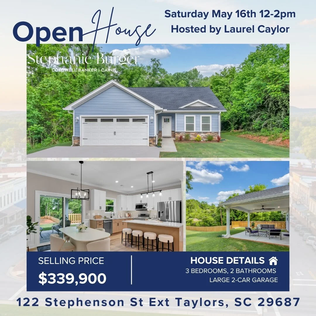 🏡 DOUBLE OPEN HOUSE WEEKEND IN TAYLORS! 🏡
Come tour this beautiful new listing at 122 Stephenson St Ext, Taylors, SC 29687 &mdash; featuring 3 bedrooms, 2 bathrooms, and a large 2-car garage all offered at $339,900!

✨ Enjoy an open-concept layout,
