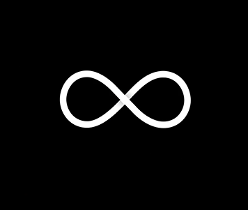 A white infinity symbol on a black background.