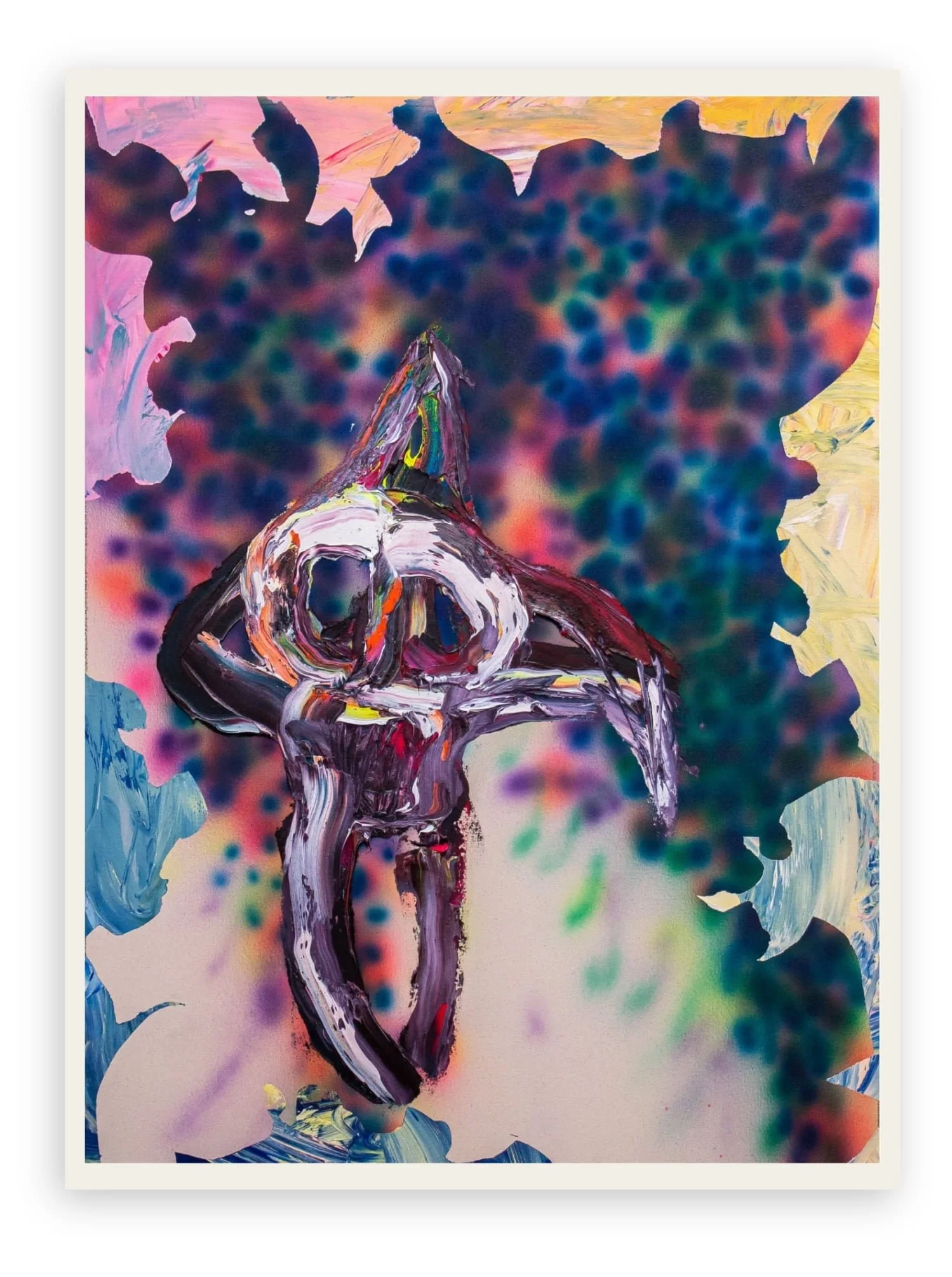 Erik Foss "Starchild" (2025) 30x40 painting. A combination of graphite, oil, and water-based paints creates a dynamic, layered contemporary composition.