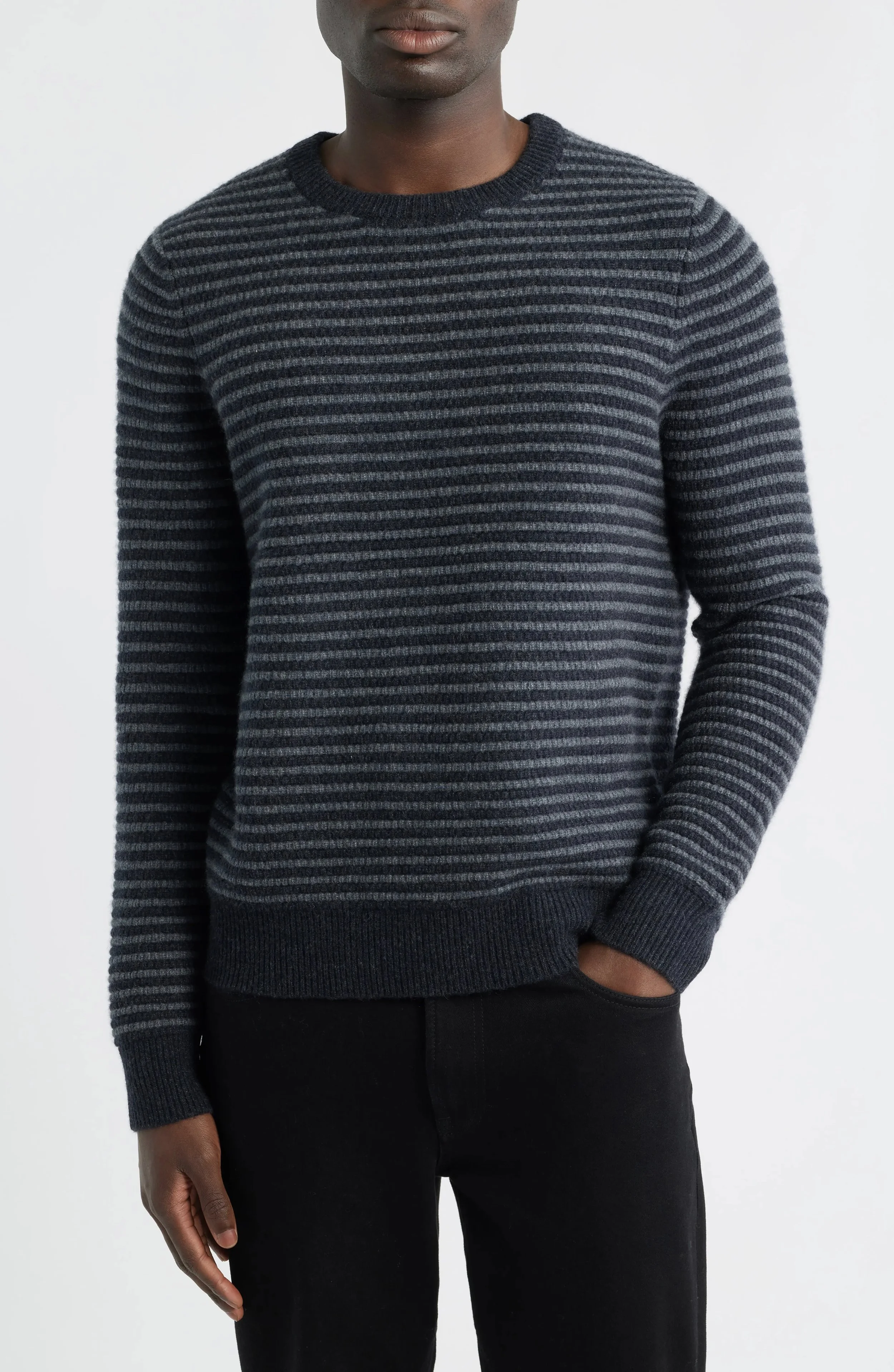 Sportswear Men's - NORDSTROM - STRIPE CASHMERE SWEATER- AW25 - GREY/BLACK HEATHER - Assoc Designer - Seattle, WA, USA