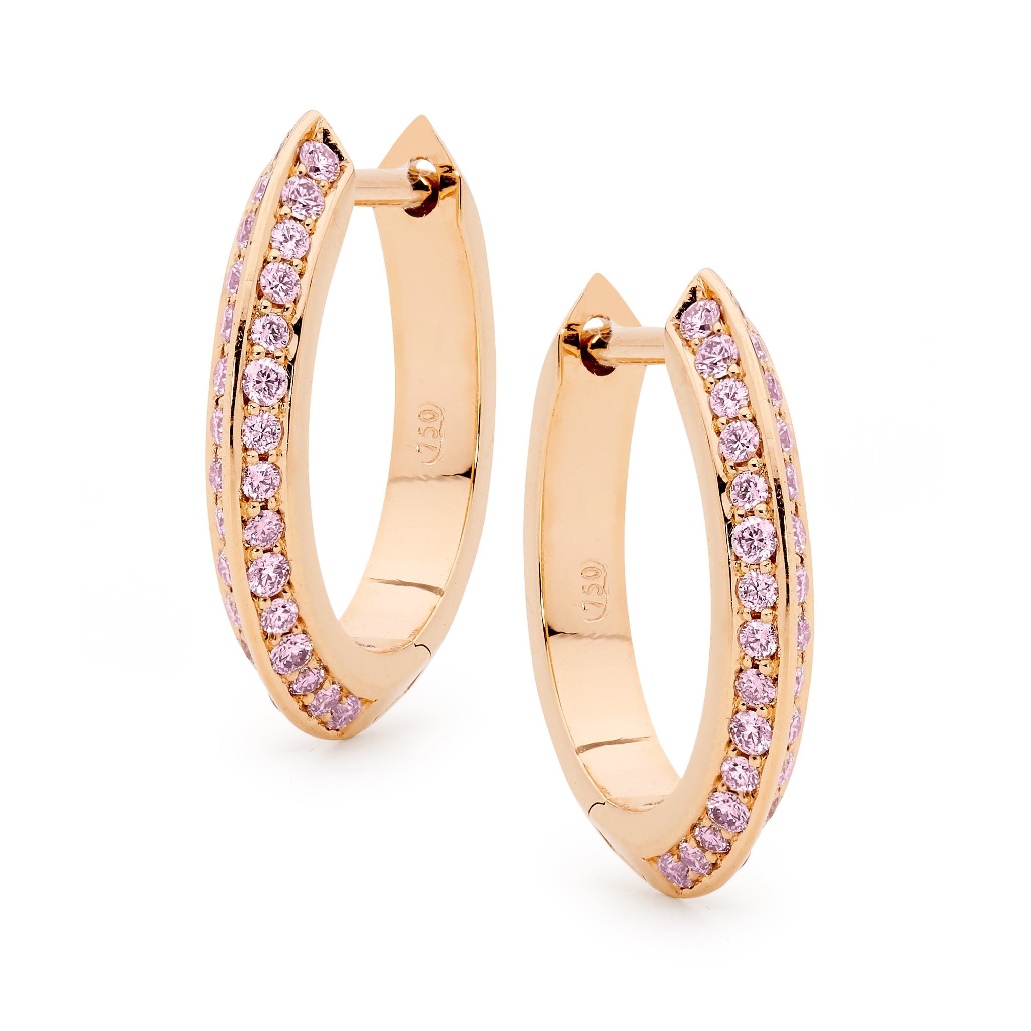 Twice the charm, double the elegance!  Introducing our knife-edge style earrings, crafted for those who appreciate versatility and style. Choose from the stunning two-tone design, pairing 18K rose gold with vibrant pink diamonds from the Argyle mine 