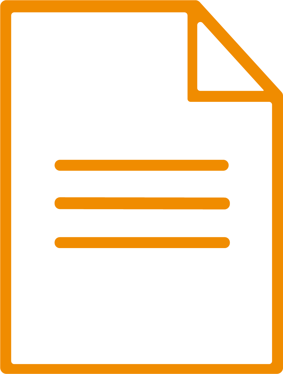 Icon of a document with a folded corner, black background, orange border and lines representing text.