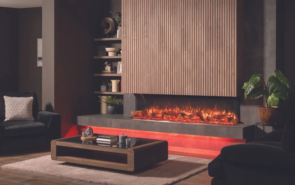 Electric with timber cladding and tile hearth