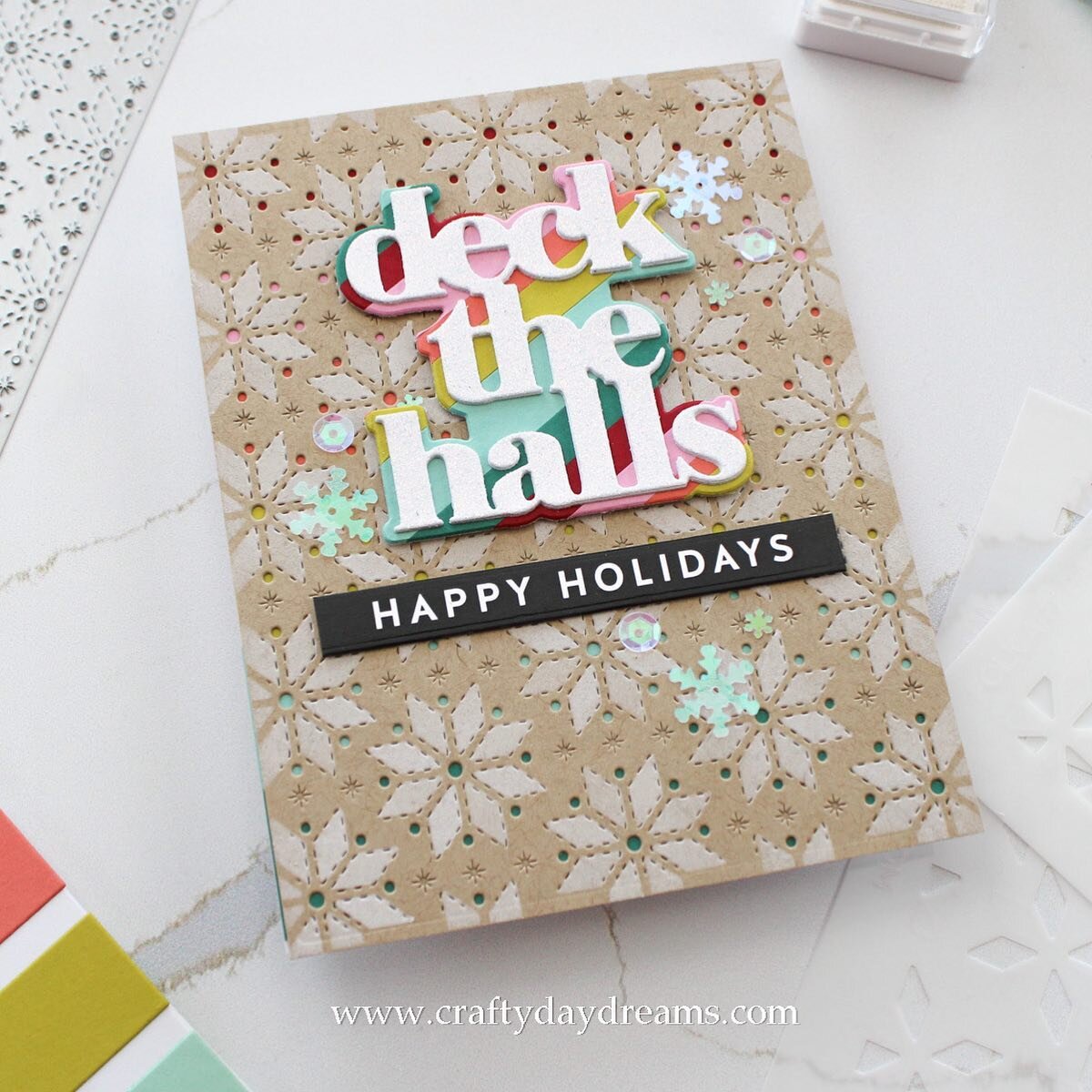 The next two days wrap up my Christmas cards for the year! Both are quick and easy and colorful 😍. Today I paired the Folk Art background die &amp; stencil from @waffleflowercrafts with the holiday sayings dies from @concordand9th to create this bea