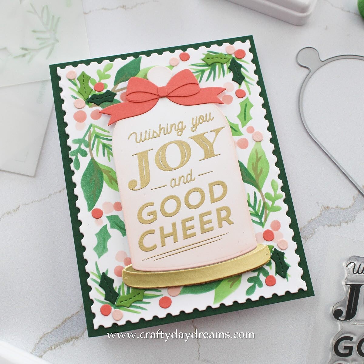 Today I&rsquo;ve got two cards to share using the Christmas Cloche bundle from @concordand9th 😍. When the products were being sneak peeked, I thought the Boughs &amp; Holly stencil pack would look stunning behind a cloche, and I&rsquo;m so glad my i
