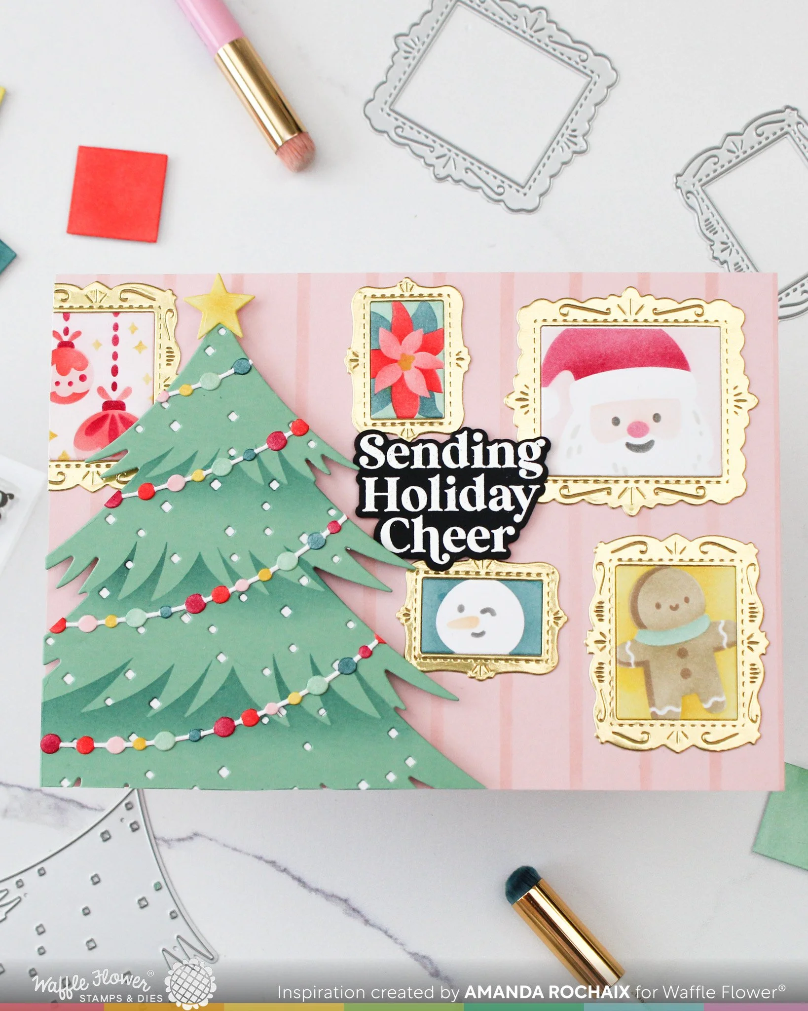 Waffle Flower- Postage Collage Frames Christmas Card