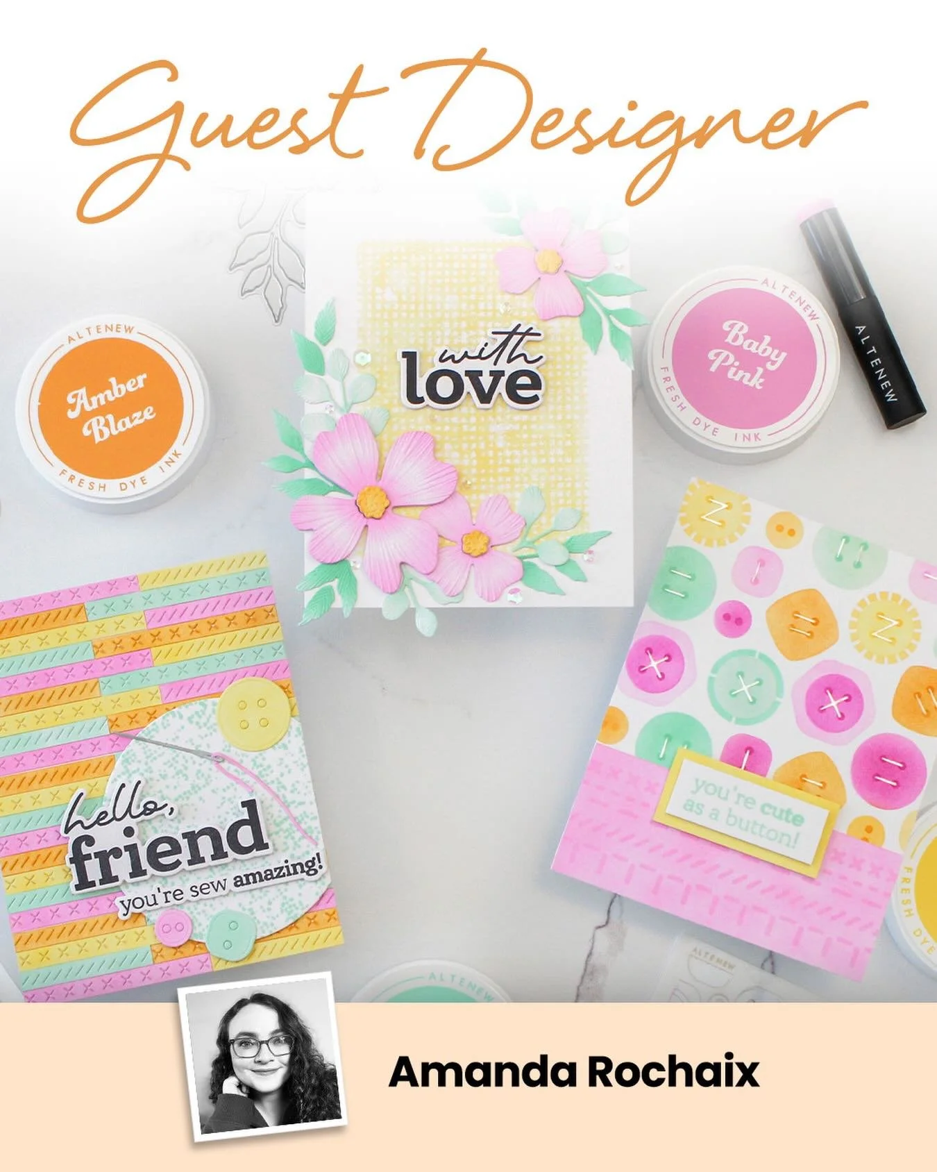 Happy Saturday 🙌🏻 today I&rsquo;m thrilled to share that I&rsquo;ve got a guest spot up on the @altenewllc blog this month! I broke down how I made these three super cute cards (with the same color palette!) using the gorgeous Stitched with Love Cr