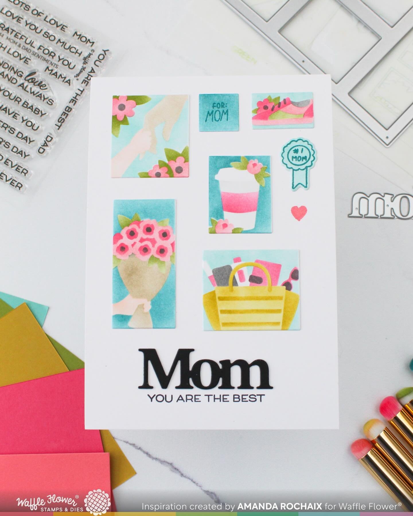 It&rsquo;s the final day of sneaks for the @waffleflowercrafts Celebrate You release 😍. Want more Postage Collage goodness? Waffle Flower has you set! There are two more stencils coming out this month&mdash; Postage Collage Mom &amp; Postage Collage