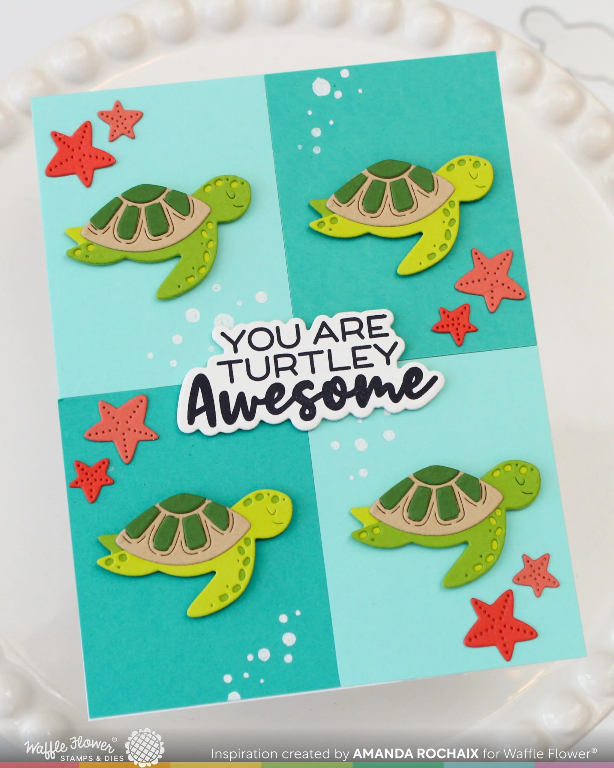 I had so much making this card with goodies from the new @waffleflowercrafts release, especially since I knew who I was making this for! My mom has recently become a big fan of turtles, so when I saw the Happy Turtles die set, I knew I&rsquo;d be mak