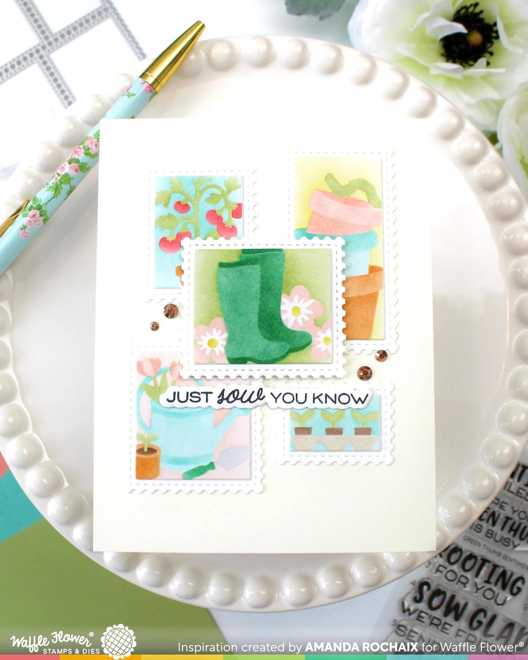 Today is day one of sneaks 👀 for the @waffleflowercrafts Green Thumb release 💚. There&rsquo;s lots of good stuff coming your way this release, but we&rsquo;ll kick things off with a new Postage Collage stencil today! I love that this months release