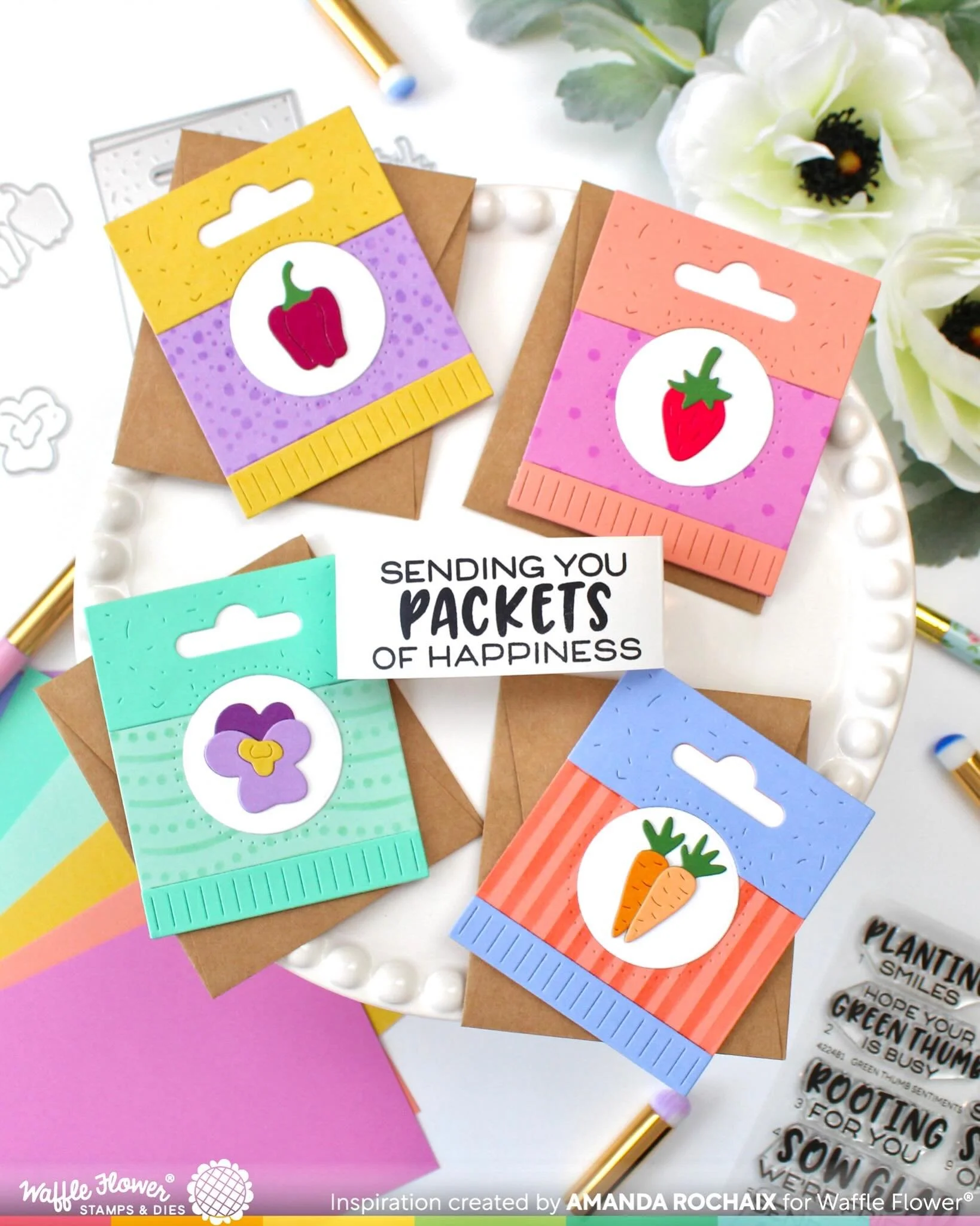 Today&rsquo;s the final day of sneaks for the @waffleflowercrafts Green Thumb release, and I&rsquo;m thrilled to share this set today! I adore the new Seed Packet &amp; Seed Packet Icons die sets so much that I just had to make a set of mini notecard