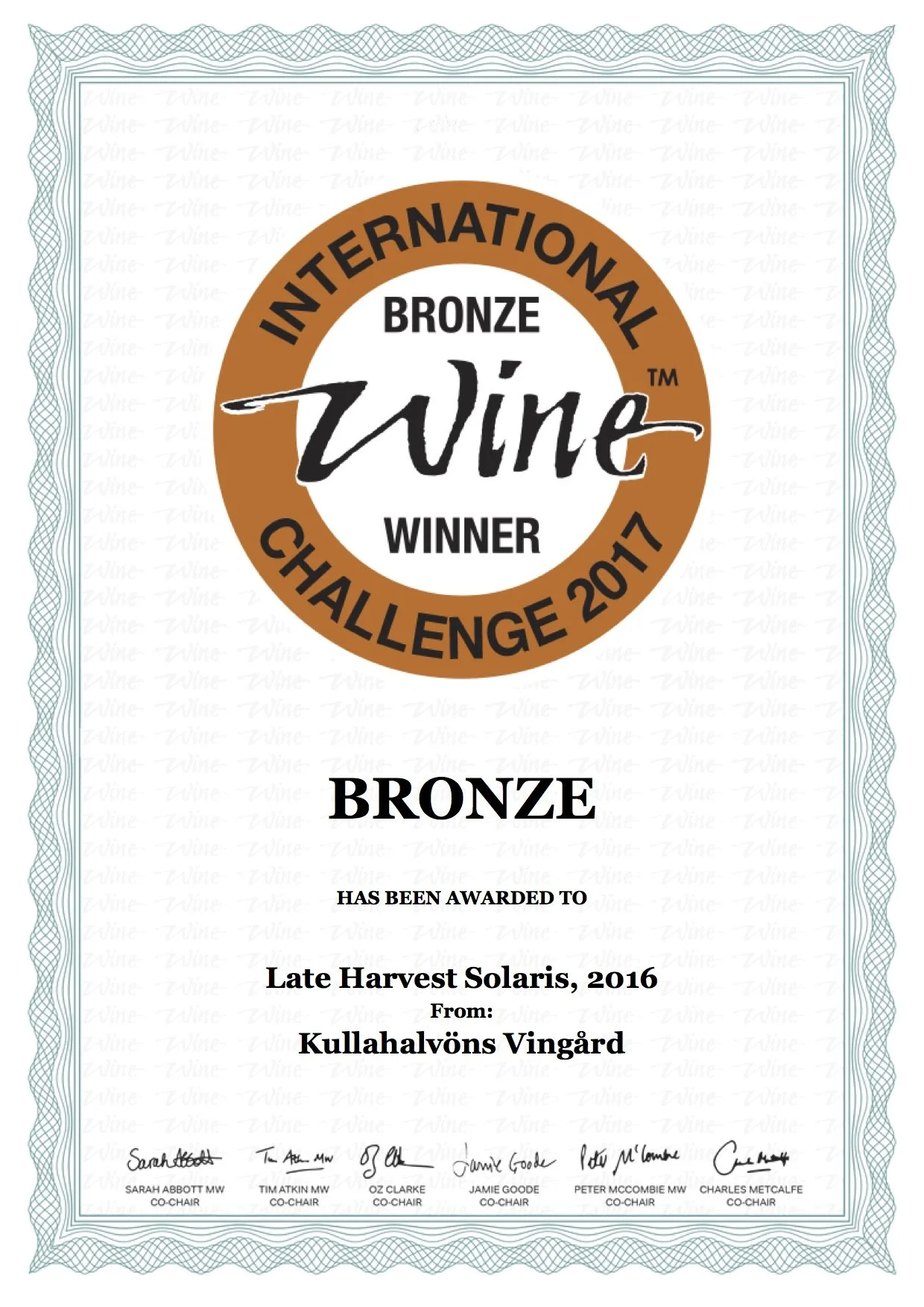 Bronsmedalj i Internationell Wine Challenge