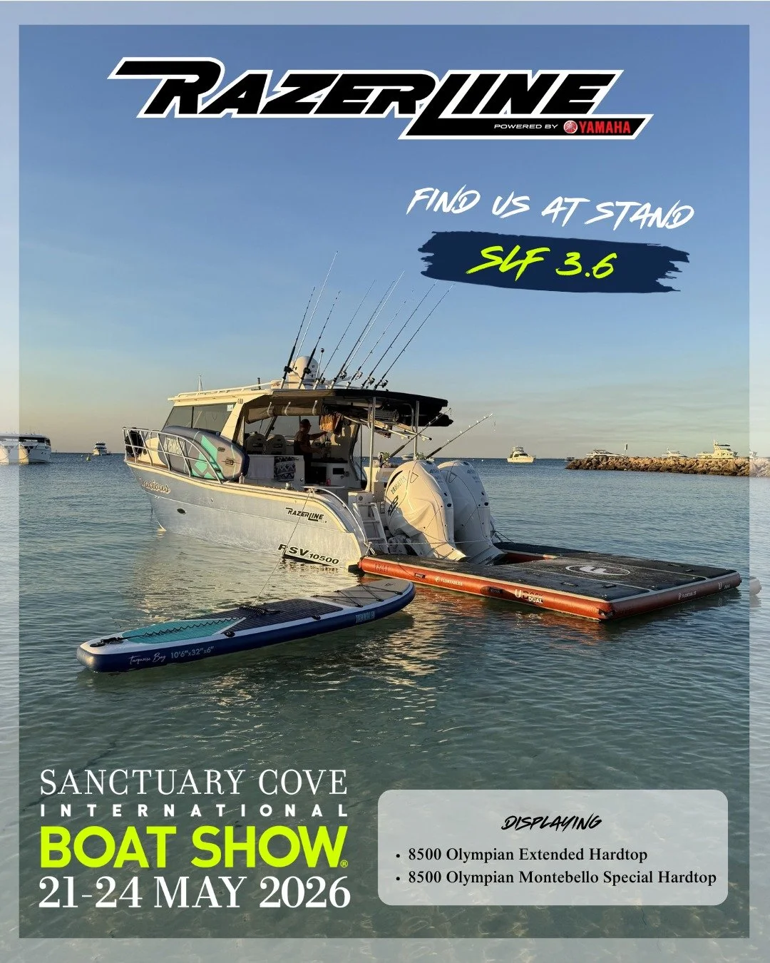 SCIBS 4th &amp; FINAL DAY ⚓️✨

It&rsquo;s the last day of the @sanctuarycoveboatshow, and the Razerline stand has been nonstop!

A huge thank you to everyone who has stopped by 𝗦𝗟𝗙𝟯.𝟲 to check out our custom Razerline builds and chat with the te