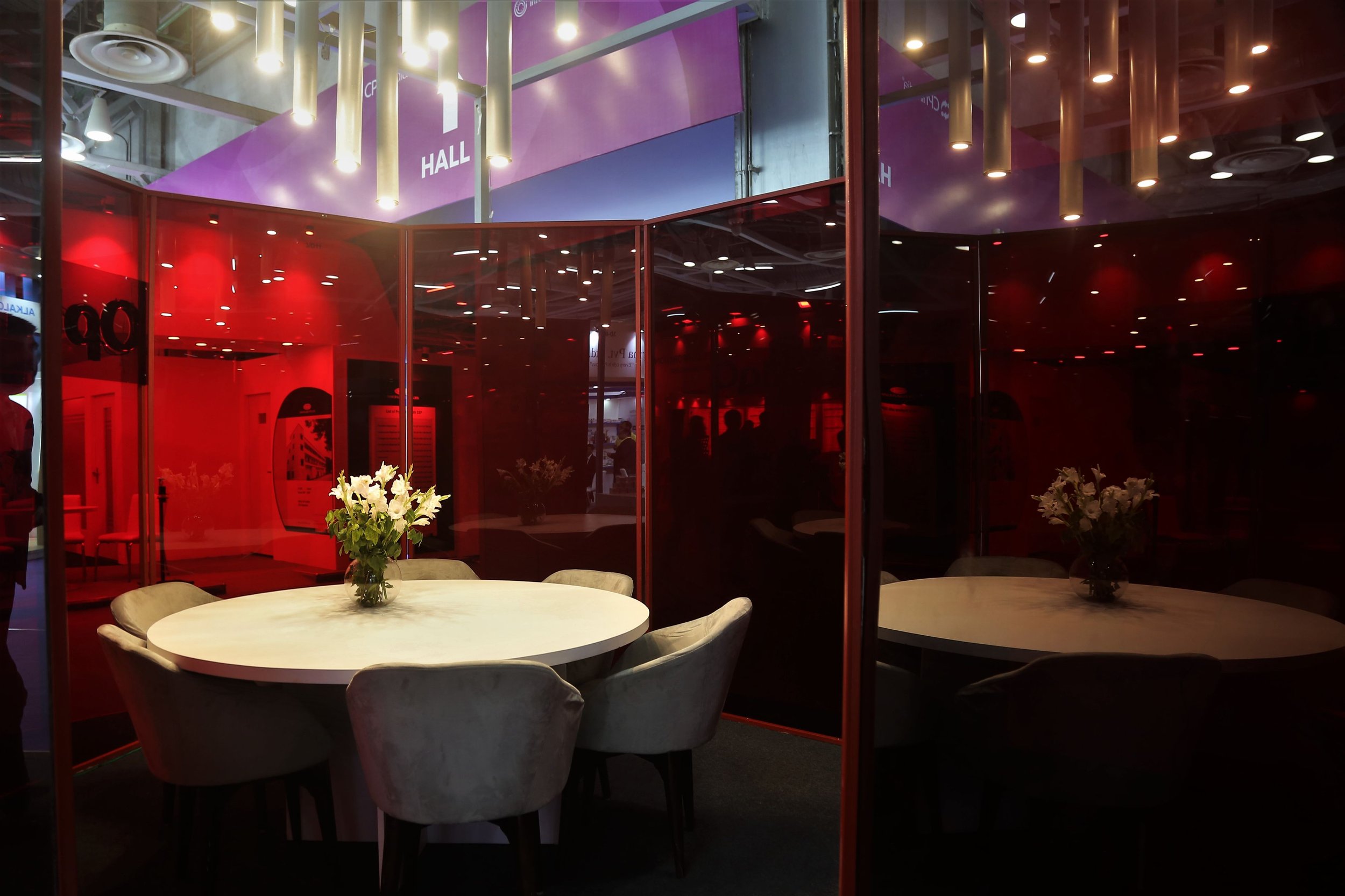 Conference room, red room, Exhibition Design, Optimus X CPHI, Noida